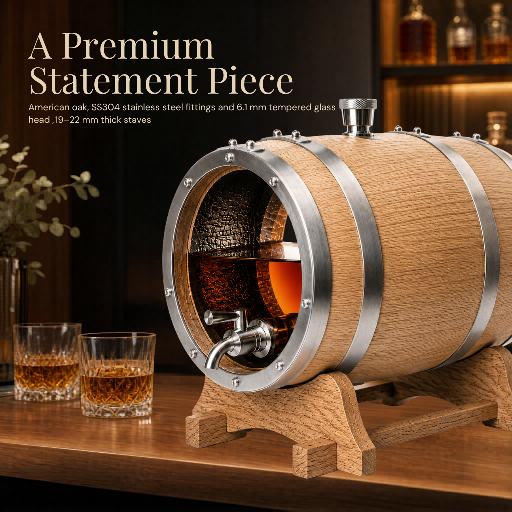 Personalised Etched Glass Head American Oak Barrel – 5L