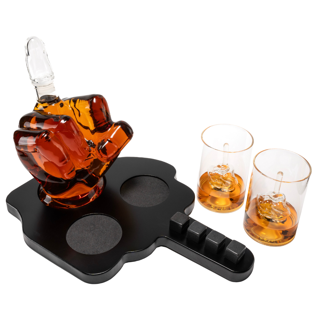 Don Vassie Limited Edition Middle Finger Decanter Set-1000ml with 2 Matching Glasses