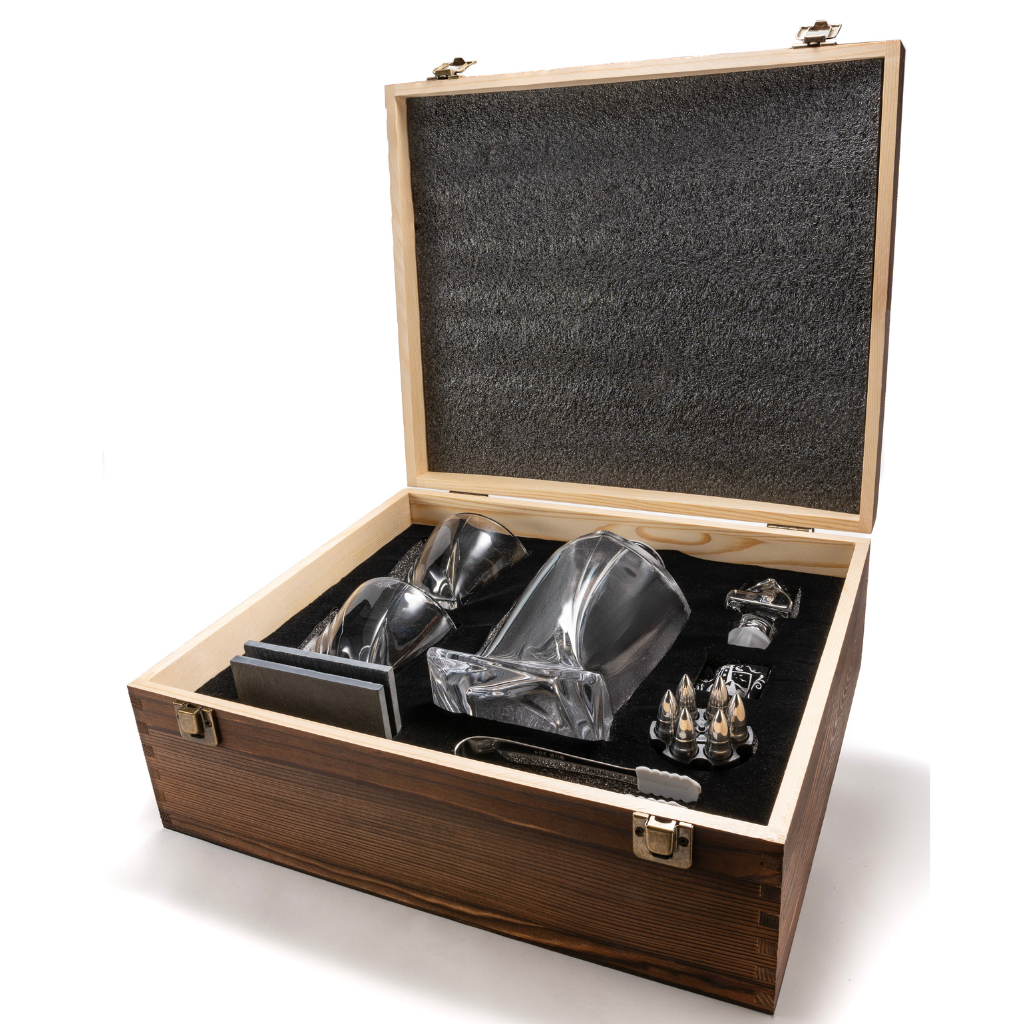 Don Vassie LUXURY WHISKY DECANTER & STONES(BULLET) GIFT SET-WOODEN BOX