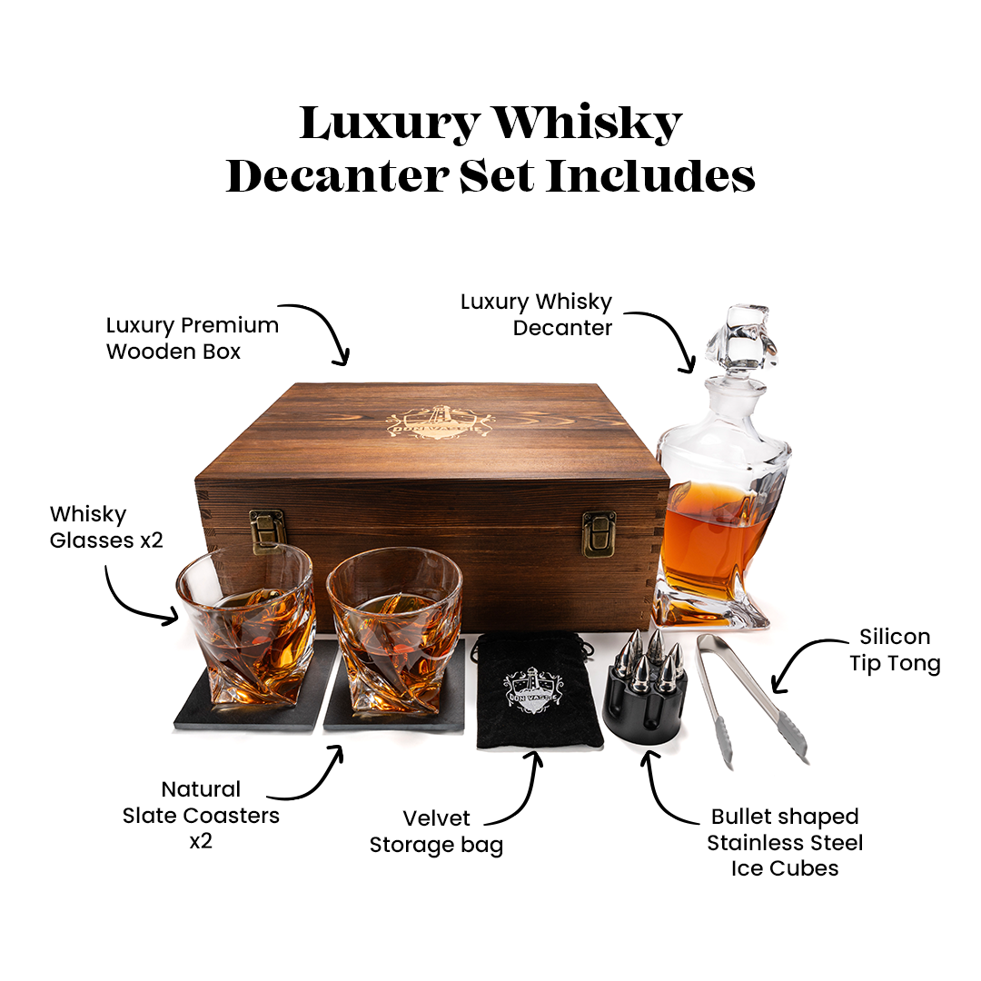 Don Vassie LUXURY WHISKY DECANTER & STONES(BULLET) GIFT SET-WOODEN BOX