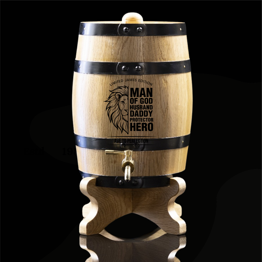 Custom Engraved UPRIGHT Oak Barrel – FATHERS DAY ENGRAVING