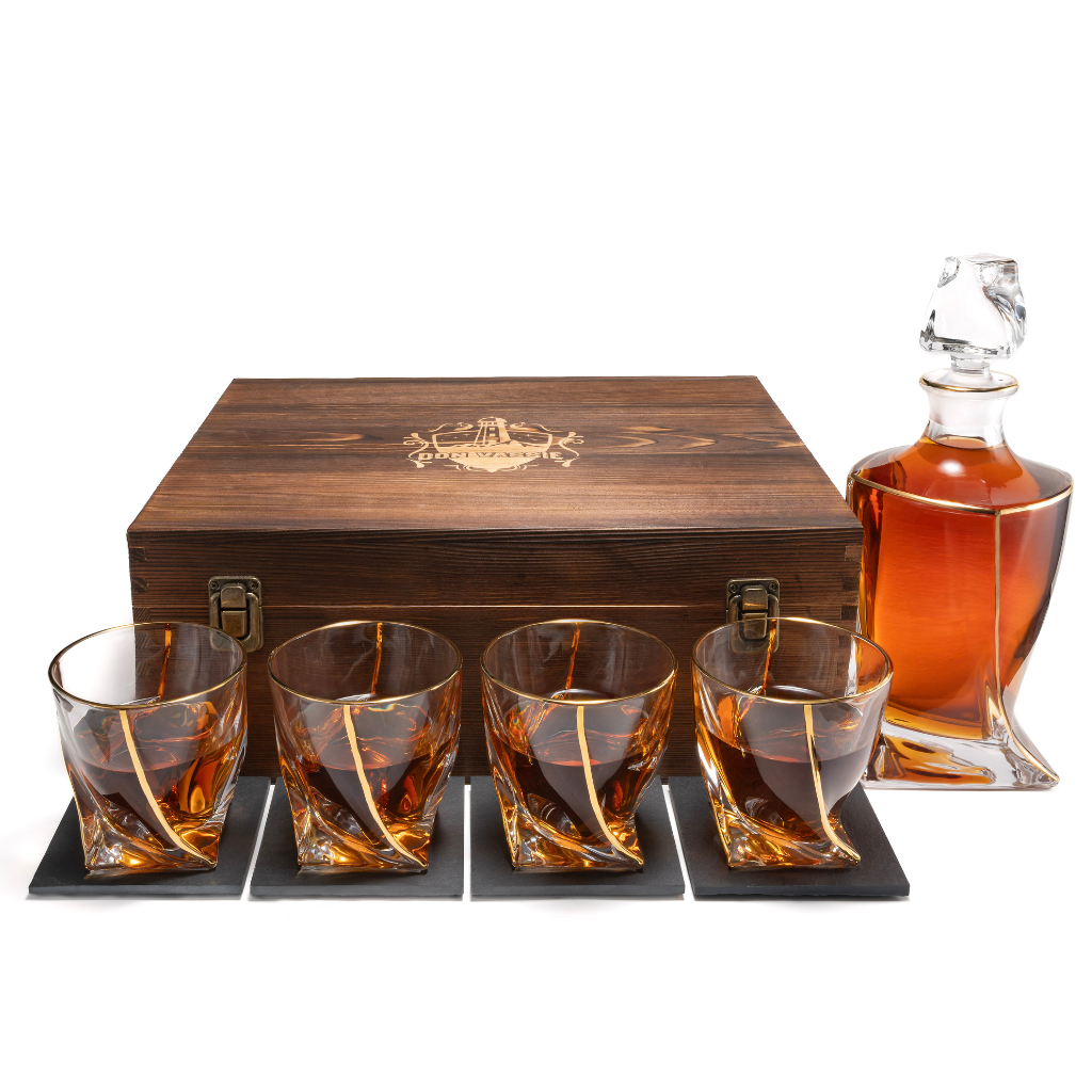 Don Vassie Gold Line Plated Luxury Whiskey Decanter Set -Twisted City
