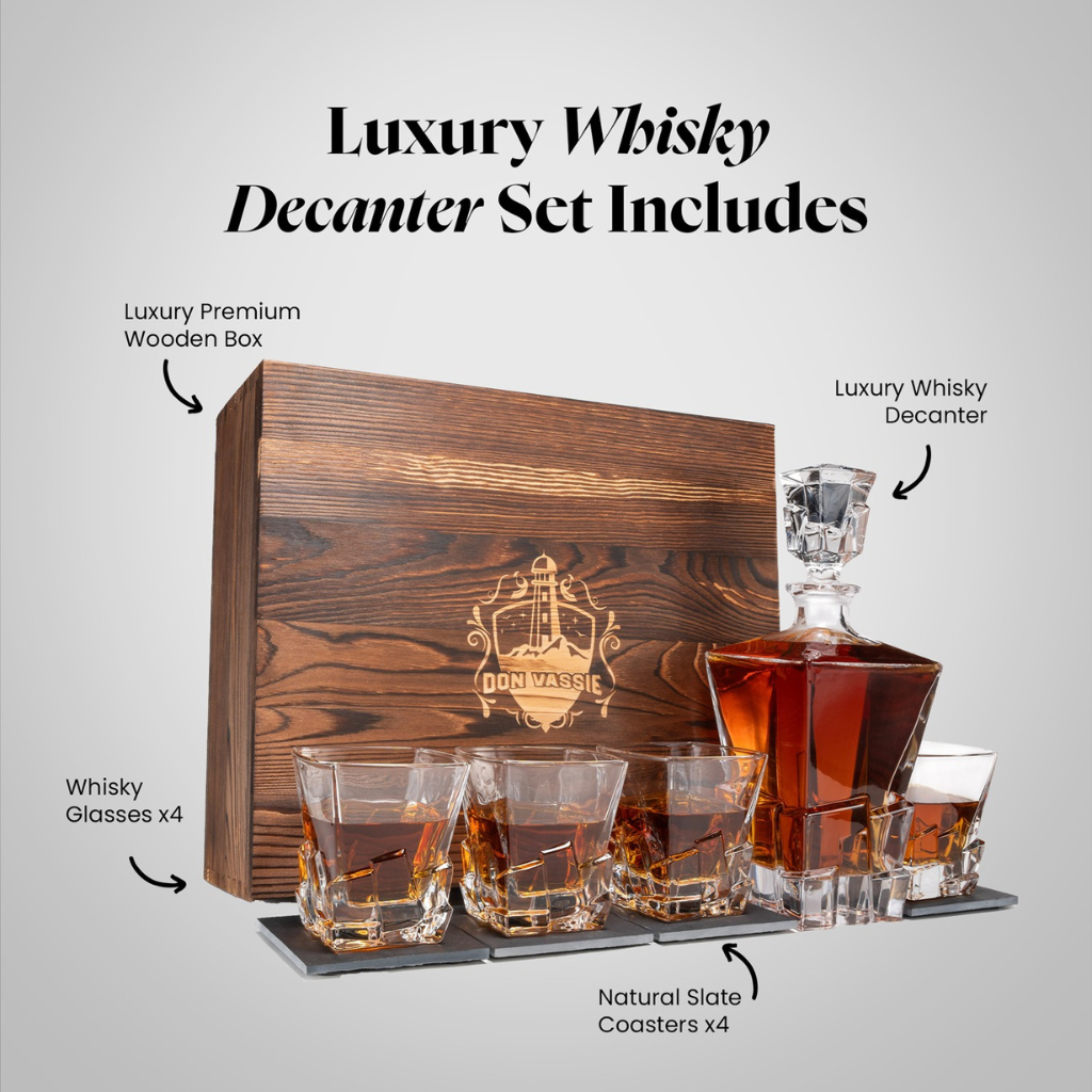 Don Vassie Luxury Whisky Decanter Set with 4 Glasses-MOUNT KOSCIUSKO