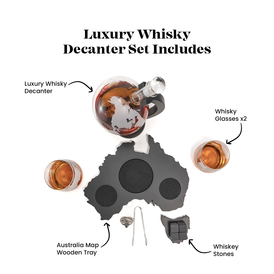 Don Vassie's Limited Edition Whiskey Globe Decanter Set Australia Map- Exclusive Decanter and Whisky Set in Australia