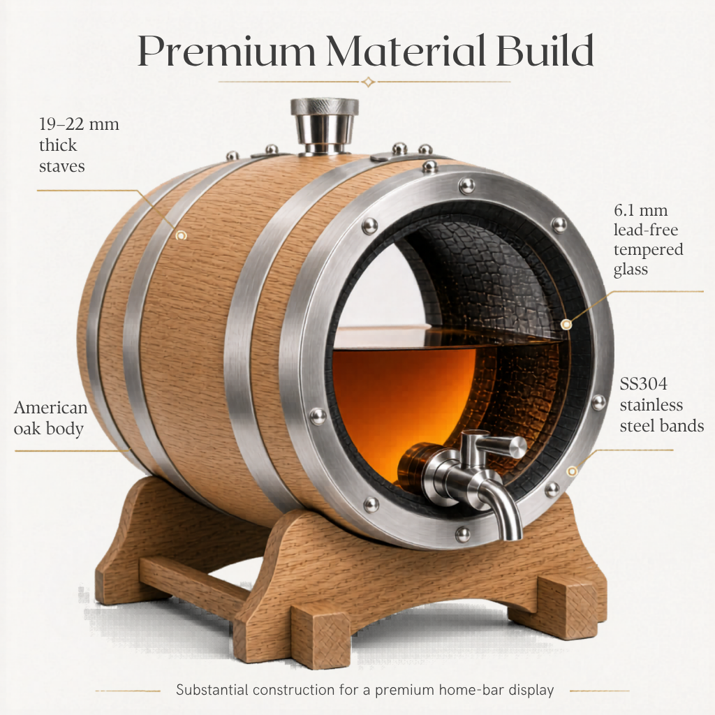 Personalised Etched Glass Head American Oak Barrel – 5L