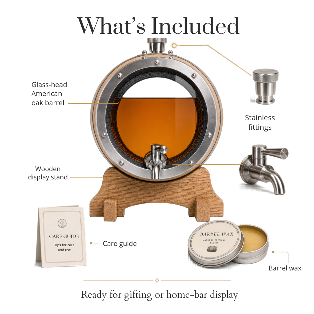 Personalised Etched Glass Head American Oak Barrel – 5L