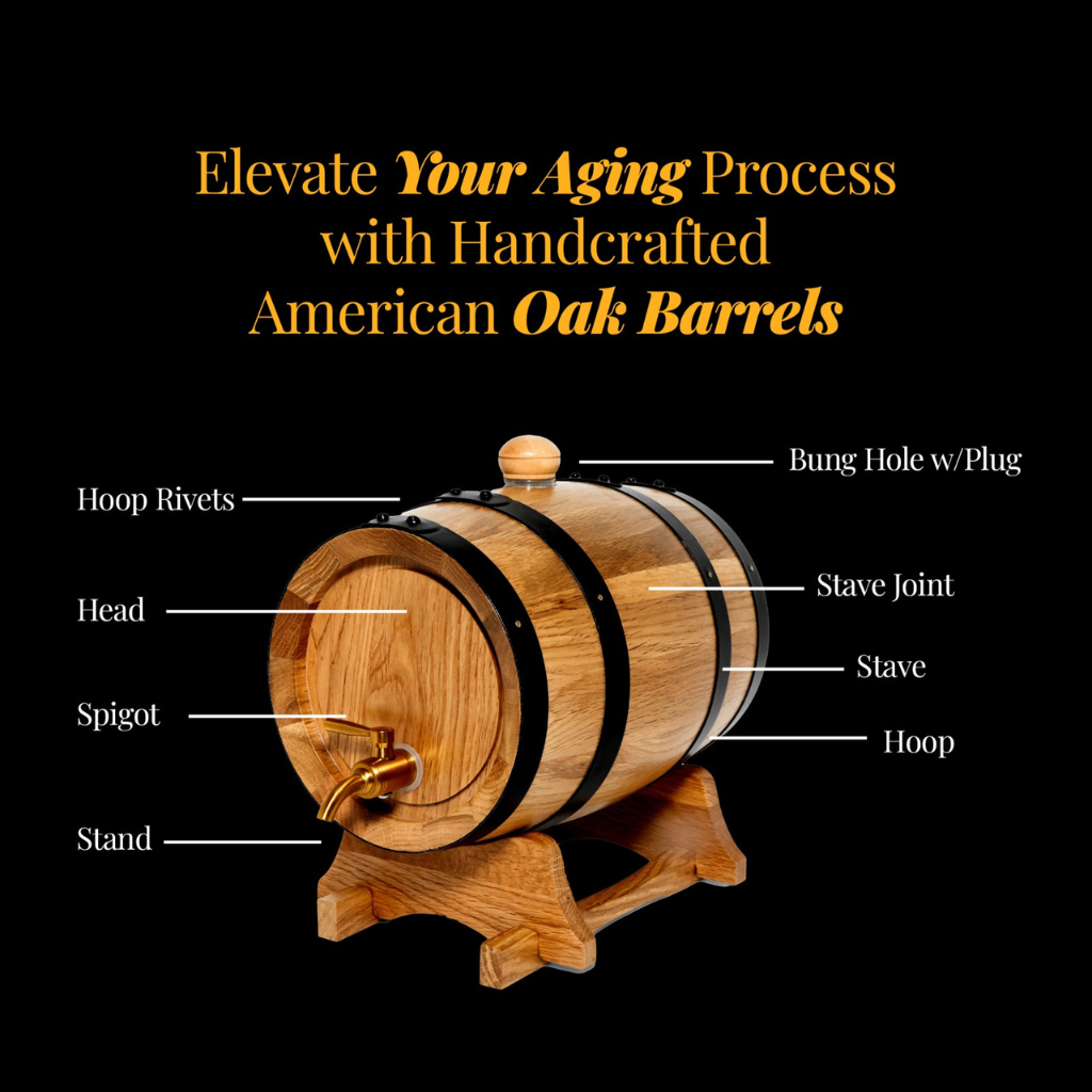 3L American Oak Barrel with Metal Spigot – Medium Charred for Aging Wine, Whiskey,Port and Spirits (PRE-SALE)