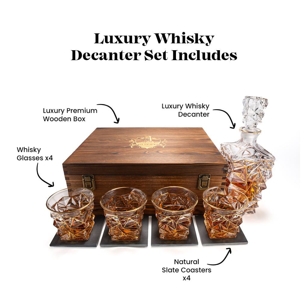 Don Vassie Gold lined Luxury Whisky Decanter Set with 4 Glasses-DAINTREE RAINFOREST