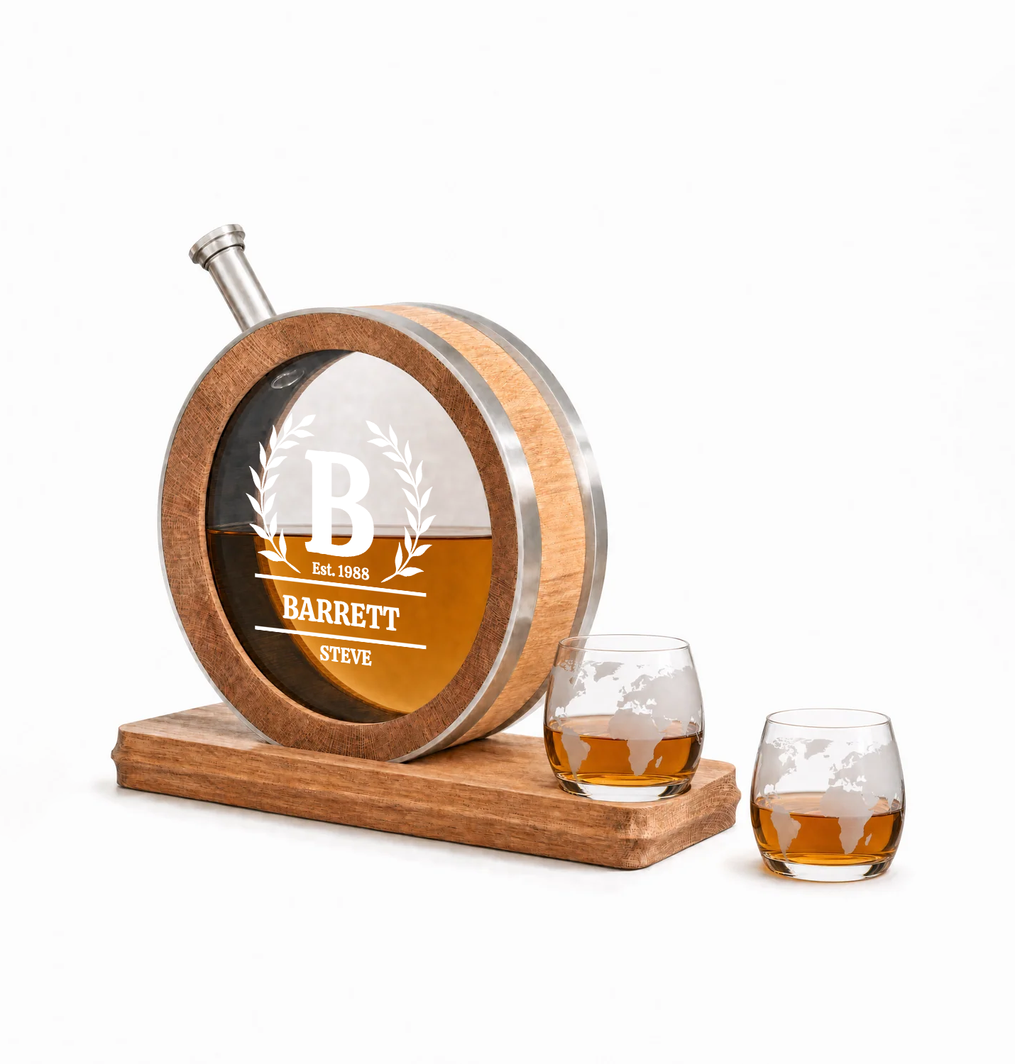 Custom Engraved Premium Glass Head American Oak Barrel – 800 mL with  Two-Glass Set. PRE-ORDER