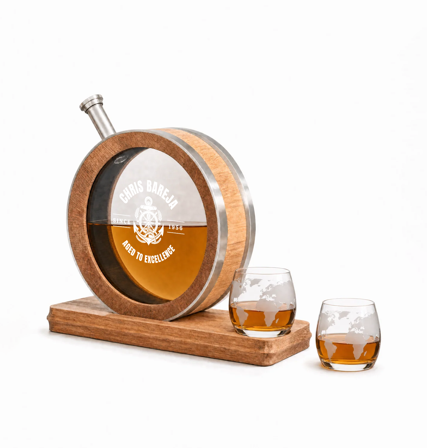 Custom Engraved Premium Glass Head American Oak Barrel – 800 mL with  Two-Glass Set. PRE-ORDER