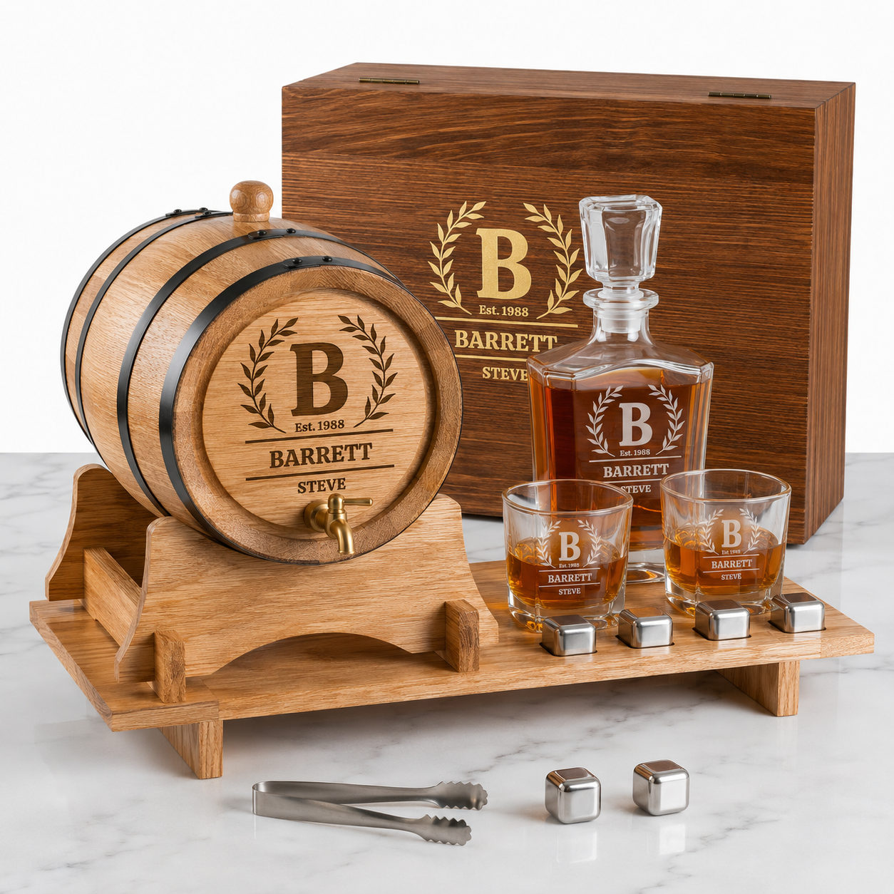The Ultimate Whisky Experience Set – Personalised Oak Barrel  & Decanter set  Bundle