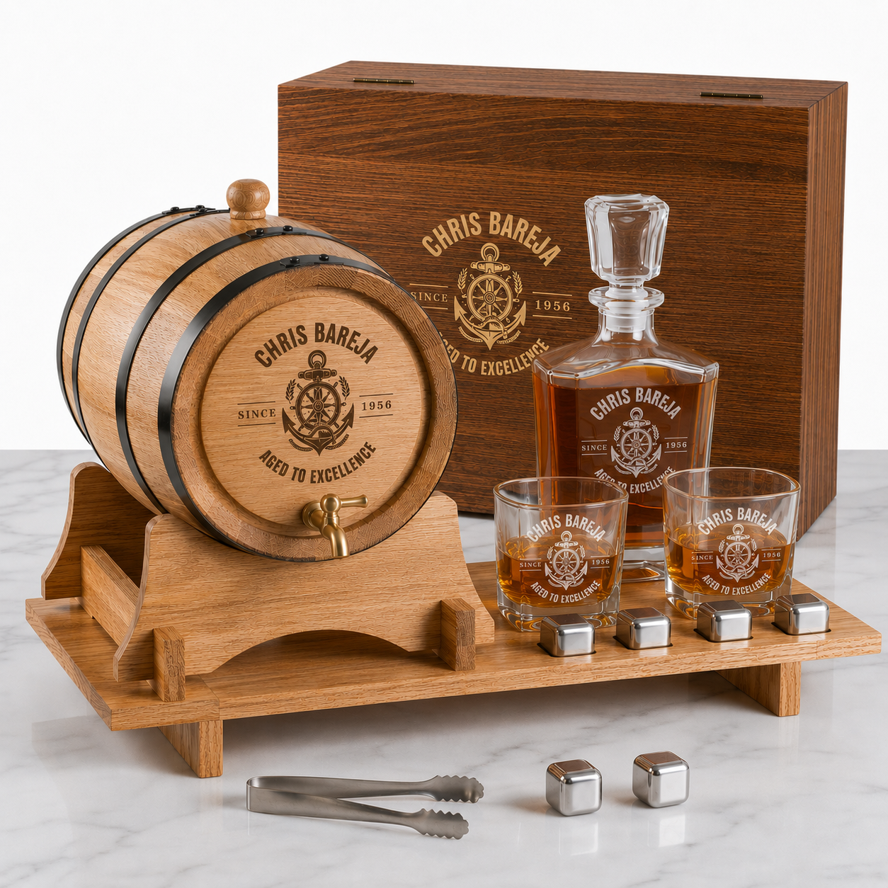 The Ultimate Whisky Experience Set – Personalised Oak Barrel  & Decanter set  Bundle