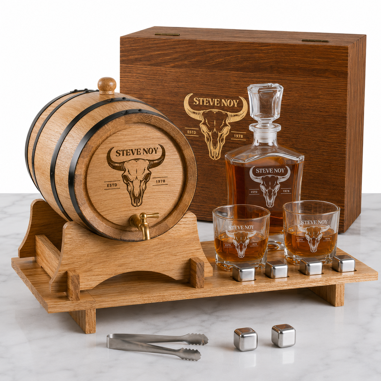 The Ultimate Whisky Experience Set – Personalised Oak Barrel  & Decanter set  Bundle
