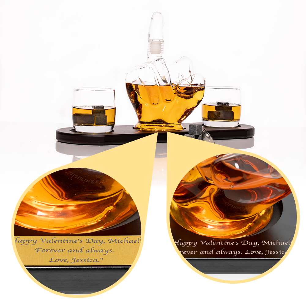 Don Vassie Custom Engraved Middle Finger Whiskey/Wine Decanter Set 1000 ml