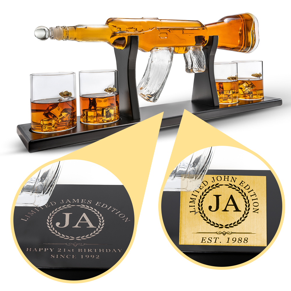 Customizable Limited Edition Rifle Gun Whiskey Decanter Set with Personalised Engraving