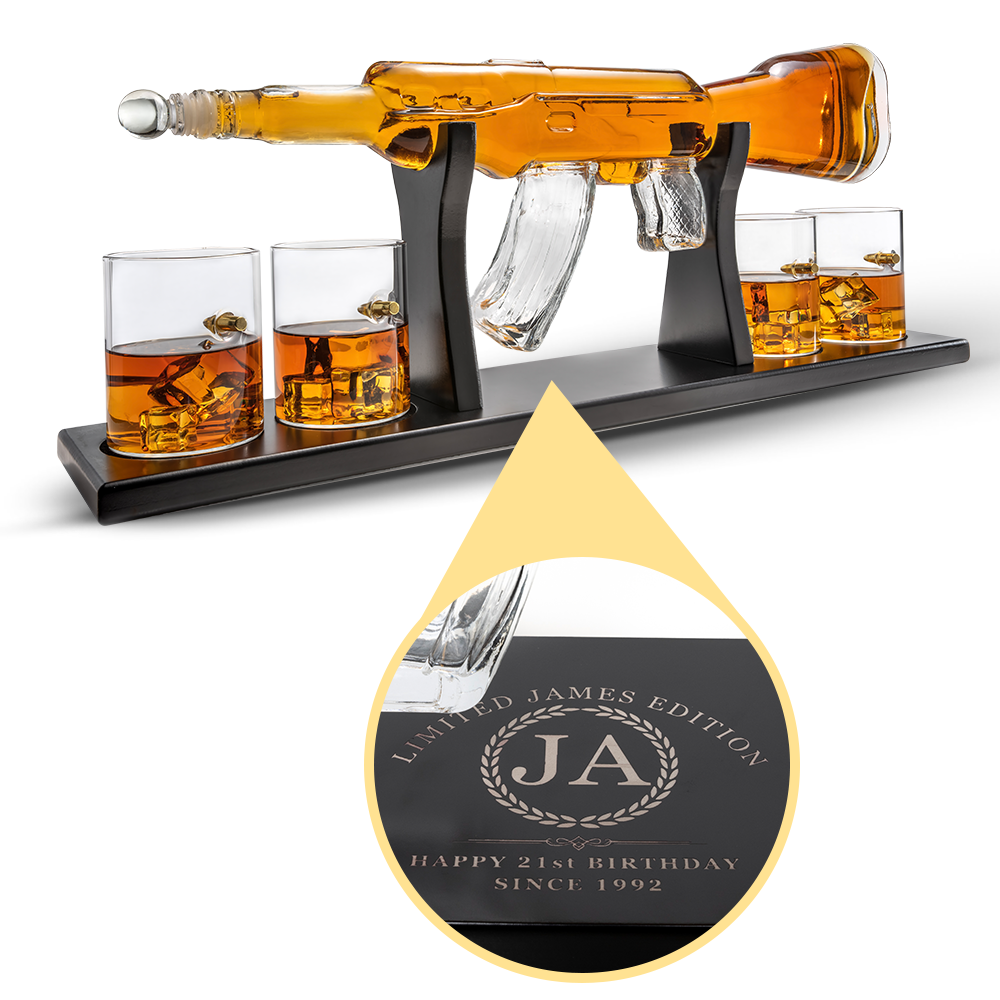 Customizable Limited Edition Rifle Gun Whiskey Decanter Set with Personalised Engraving