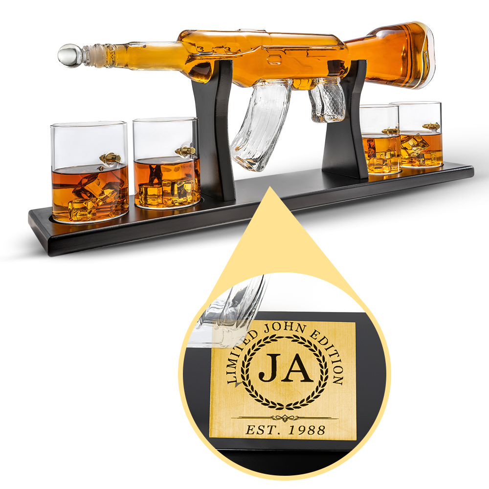 Customizable Limited Edition Rifle Gun Whiskey Decanter Set with Personalised Engraving