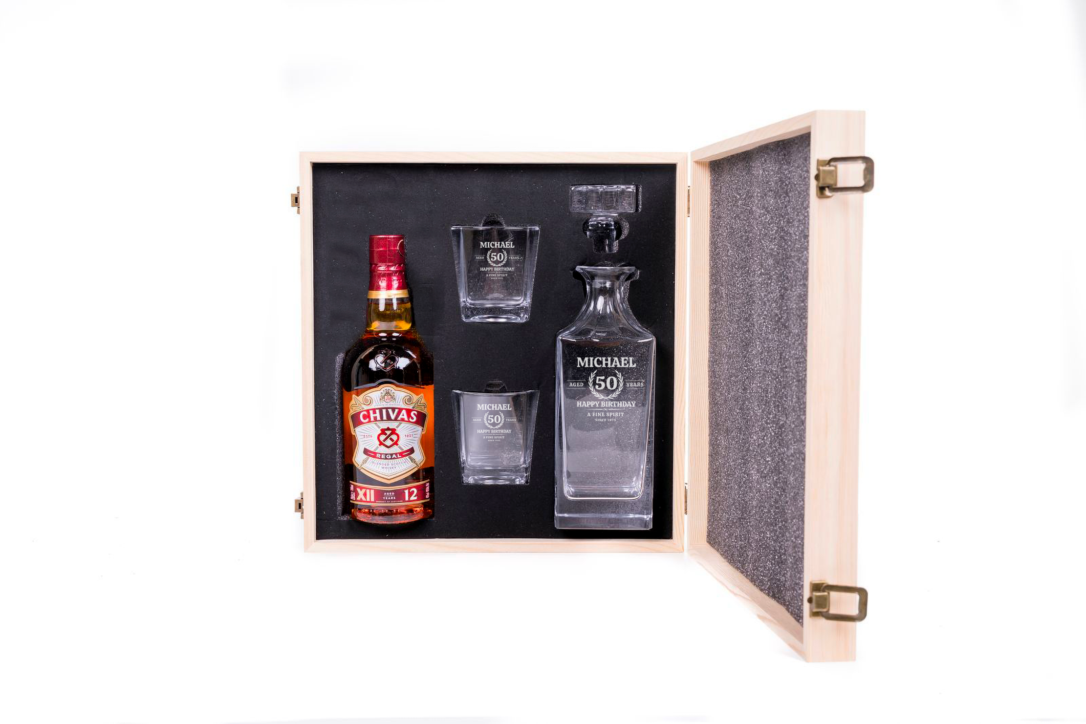 Chivas Regal Personalised Whisky Decanter Gift Set with Engraved Wooden Box