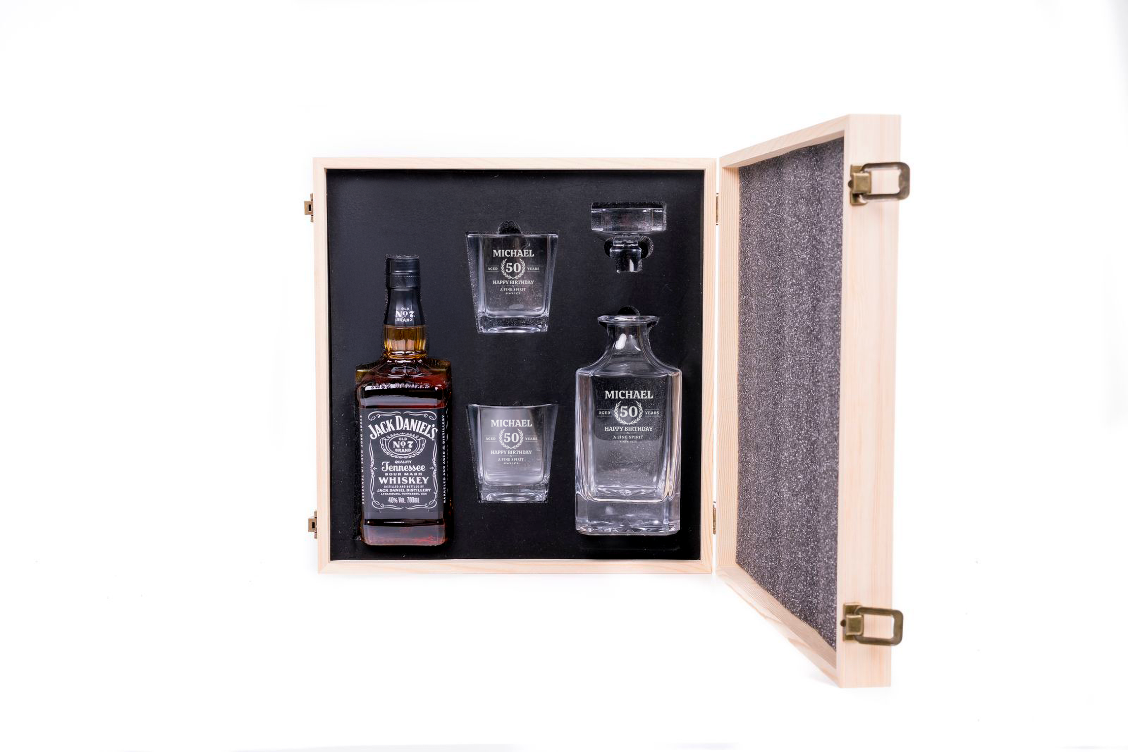 Jack Daniels  Personalised Whisky Decanter Gift Set with Engraved Wooden Box