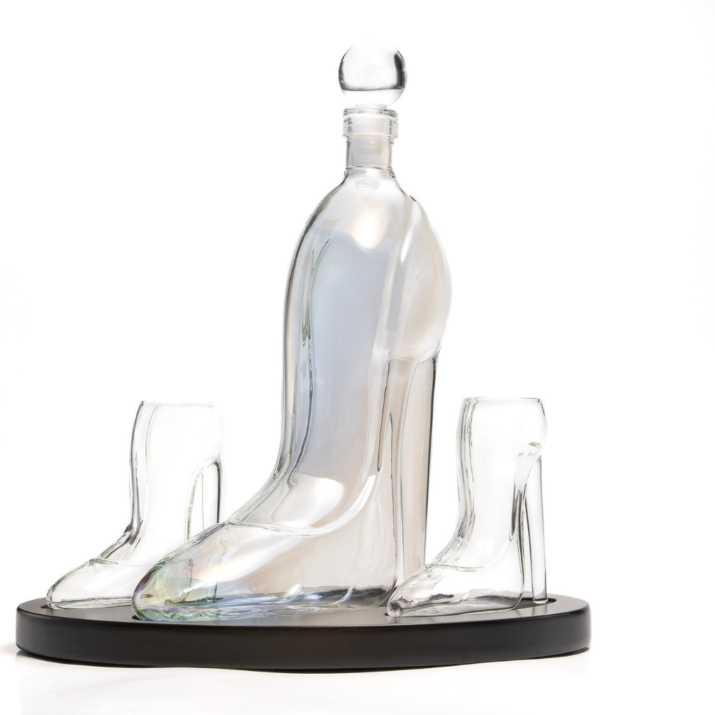 Don Vassie High Heel Decanter,Wine Decanter Carafe, Runway Collection, 22oz with  2 heel glasses