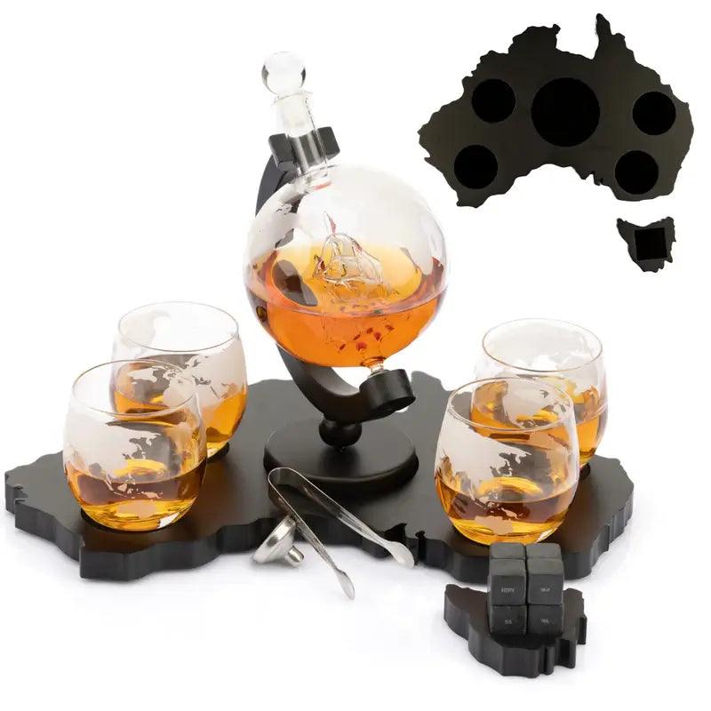 globe whisky decanter set 